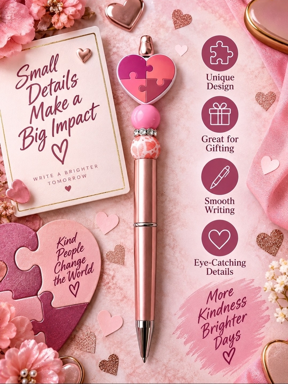 Rose Gold Heart Puzzle Kids Pen - Charming Pink Accent
